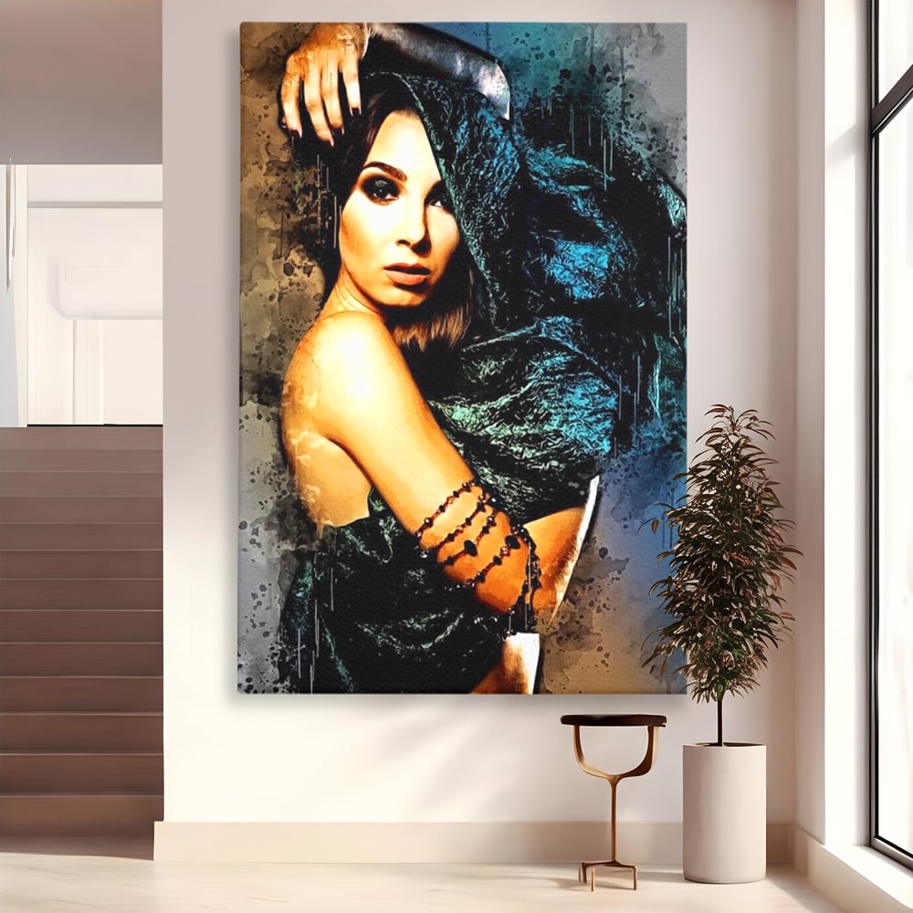 Tablou canvas cu tablou canvas portret femeie misterioasa, fara rama, pe sasiu de lemn